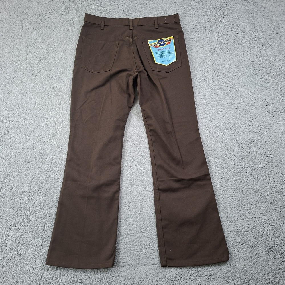 1970s vtg boot cut flares pants 35x31 Scovill zipper USA  brown flared Rodeo